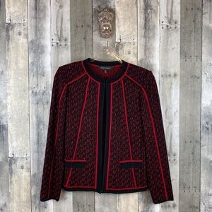 Ming Wang Two Tone Knit Jacket in Black Dusk Red Combo Size Extra Small.